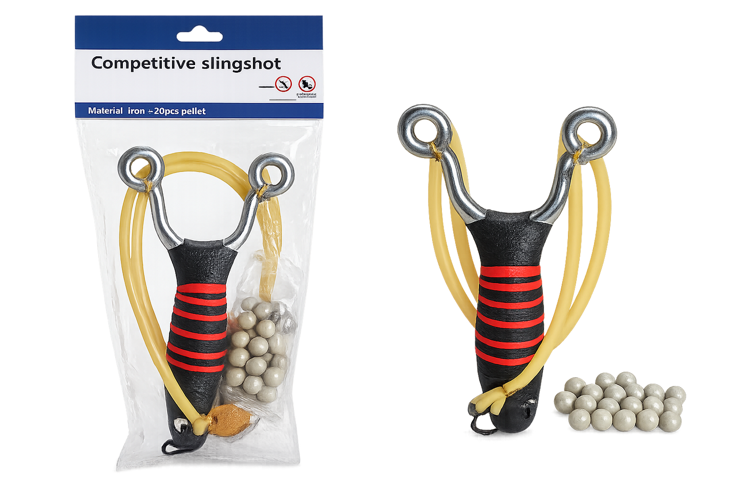 Competitive Metal Slingshot Set with 20 Pellets