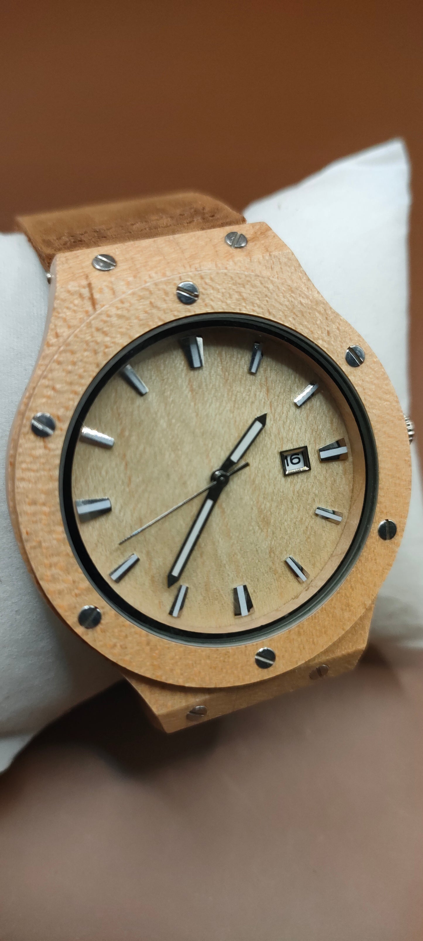 Wooden Watches, Leather & Fabric Straps - Cream & Hazel