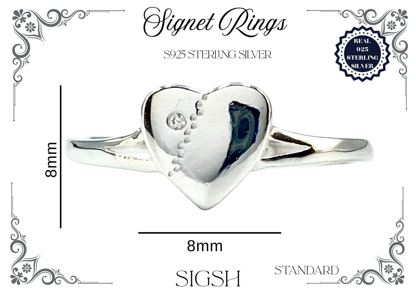 Signet Rings - Sterling Silver (Heart)