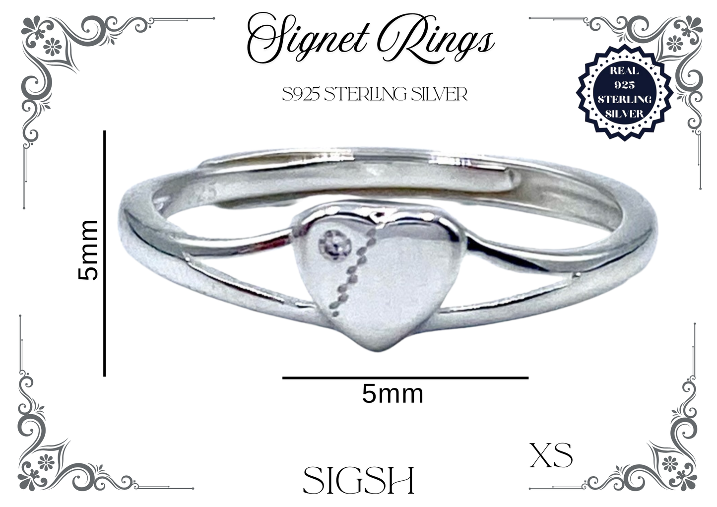 Signet Rings - Sterling Silver (Heart)