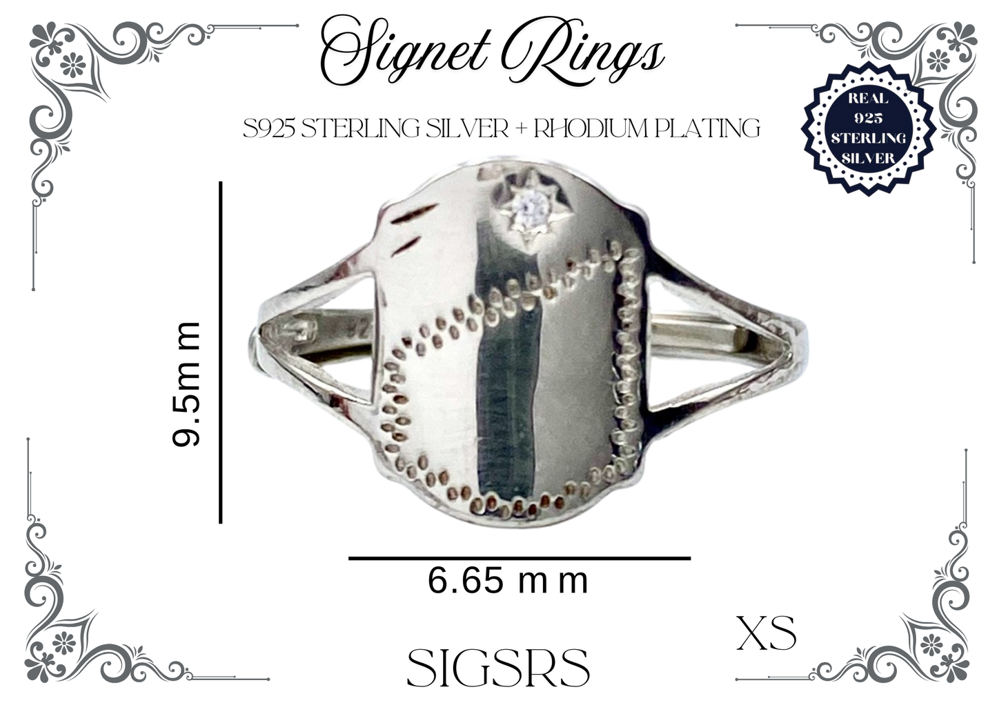 Signet Rings - Sterling Silver + Rhodium Plating (Shield)