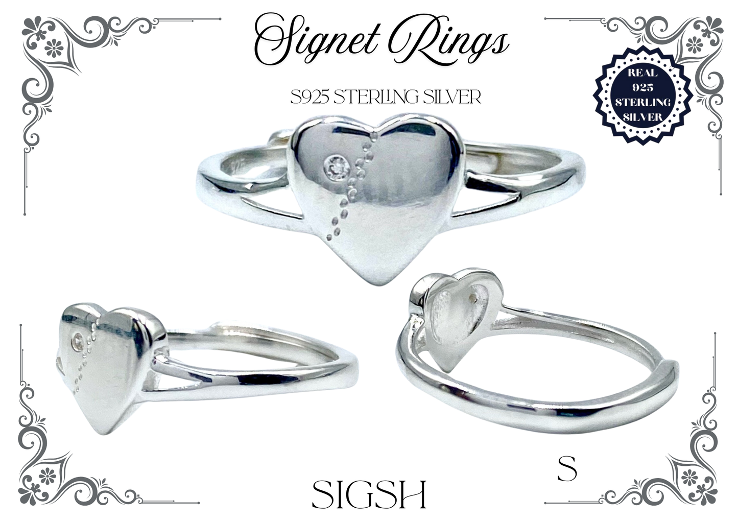 Signet Rings - Sterling Silver (Heart)