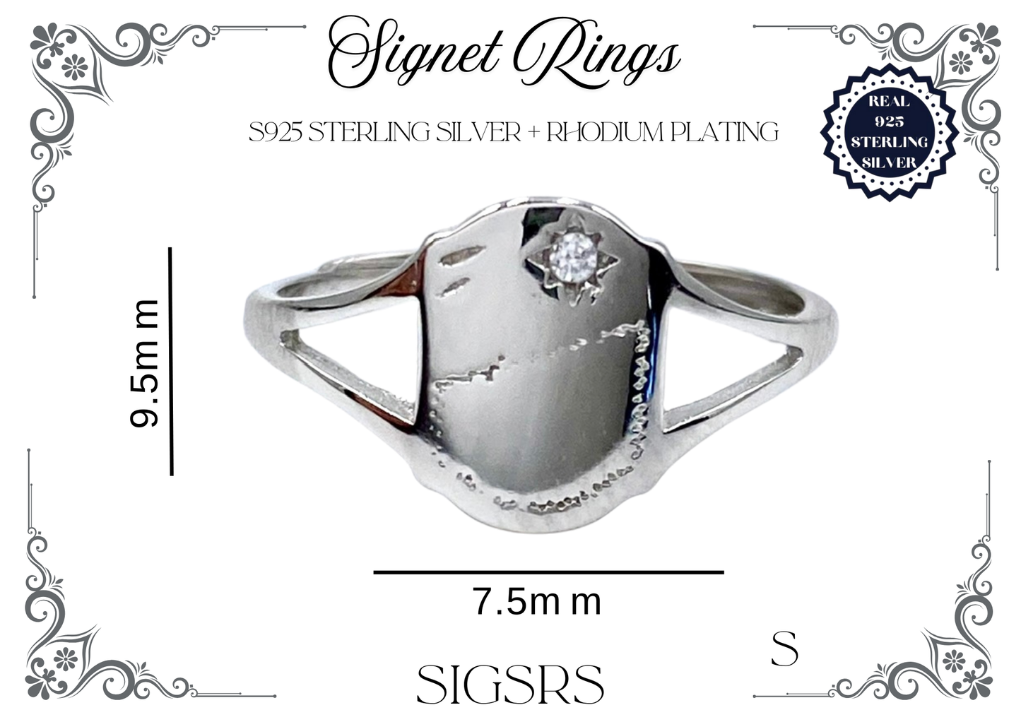 Signet Rings - Sterling Silver + Rhodium Plating (Shield)