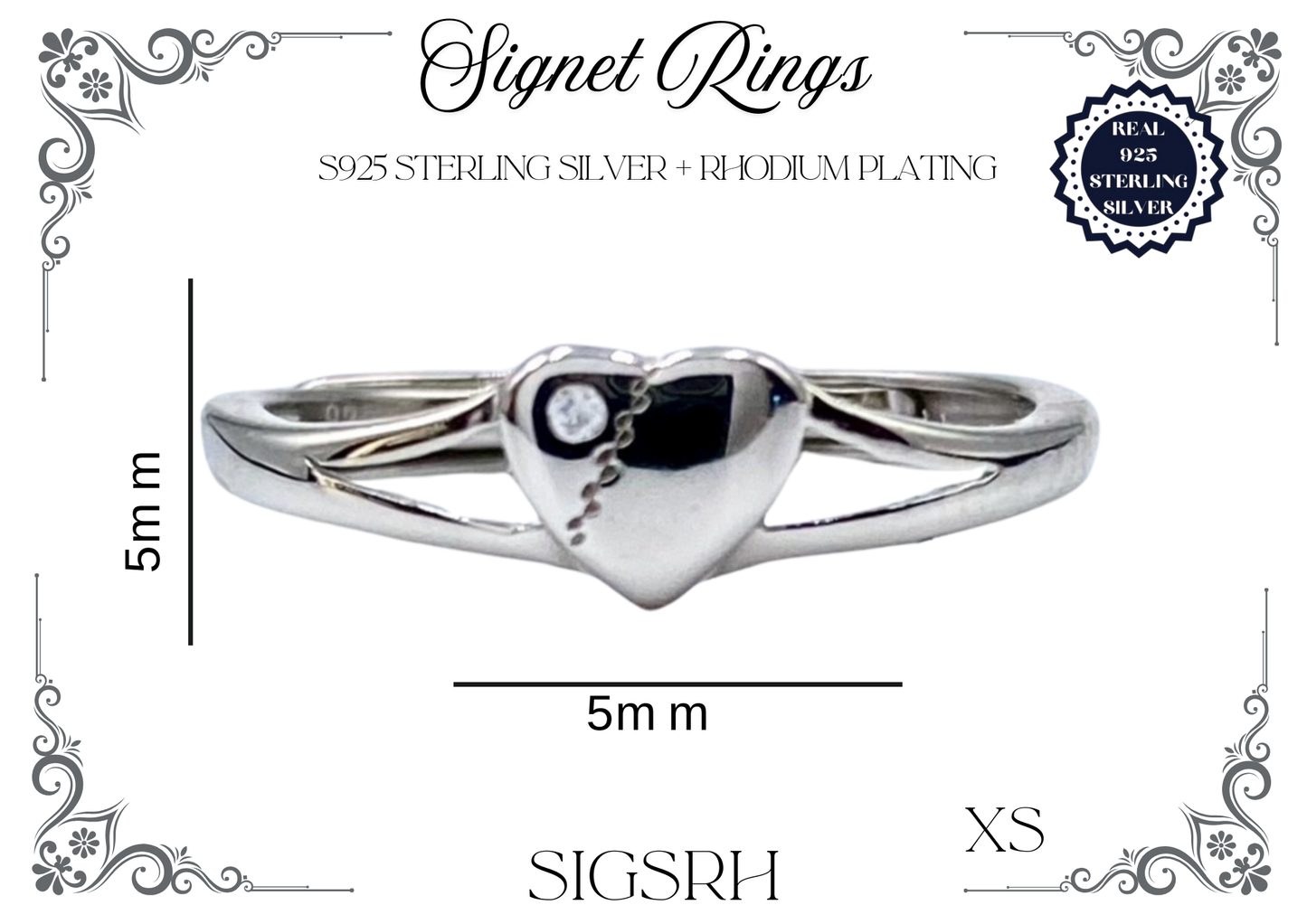 Signet Rings - Sterling Silver + Rhodium Plating (Heart)