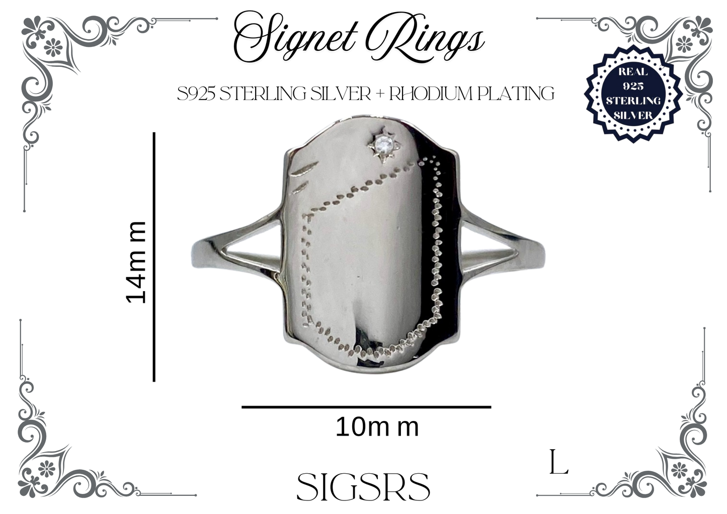 Signet Rings - Sterling Silver + Rhodium Plating (Shield)