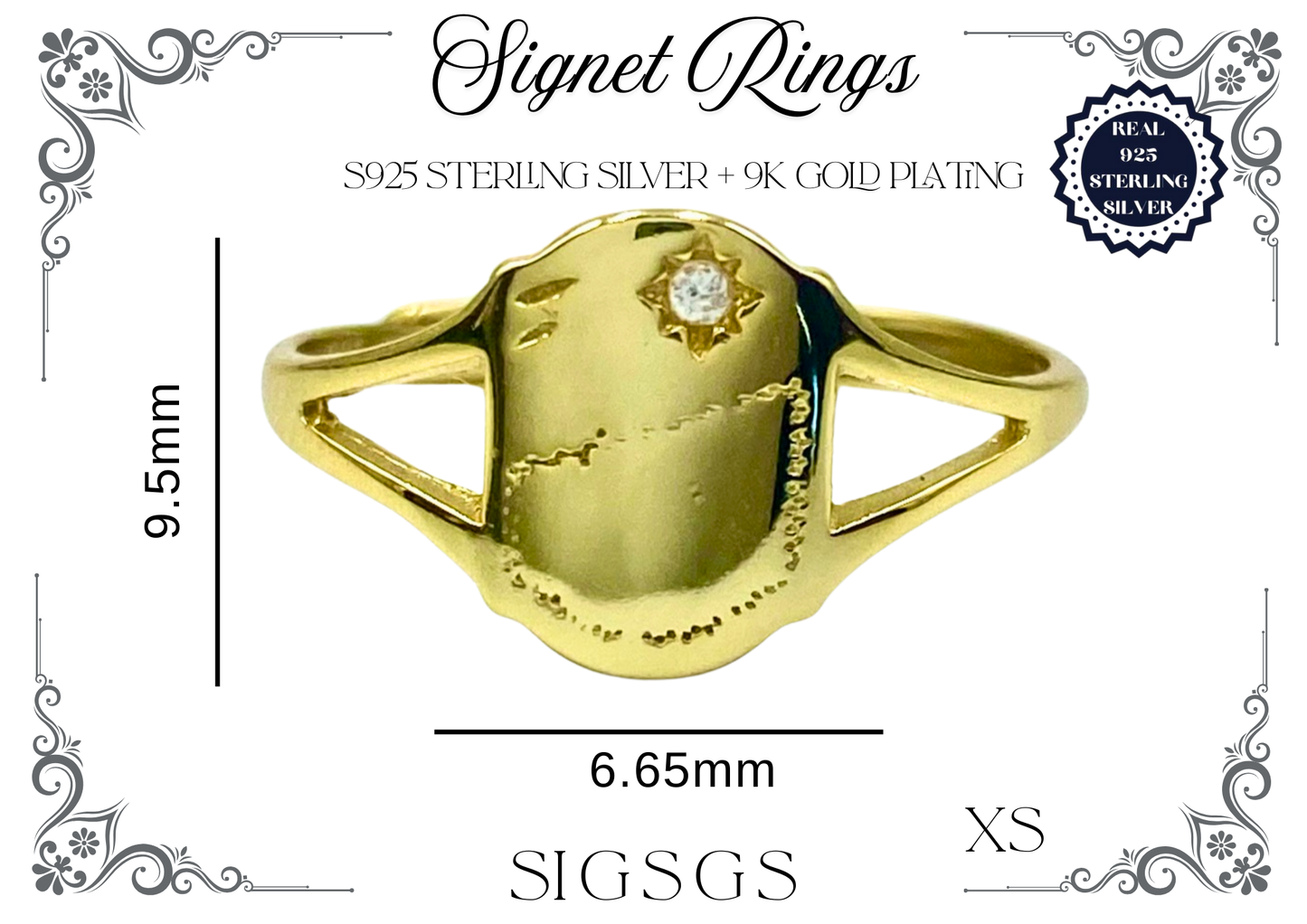 Signet Rings - Sterling Silver + 9K Gold (Shield)