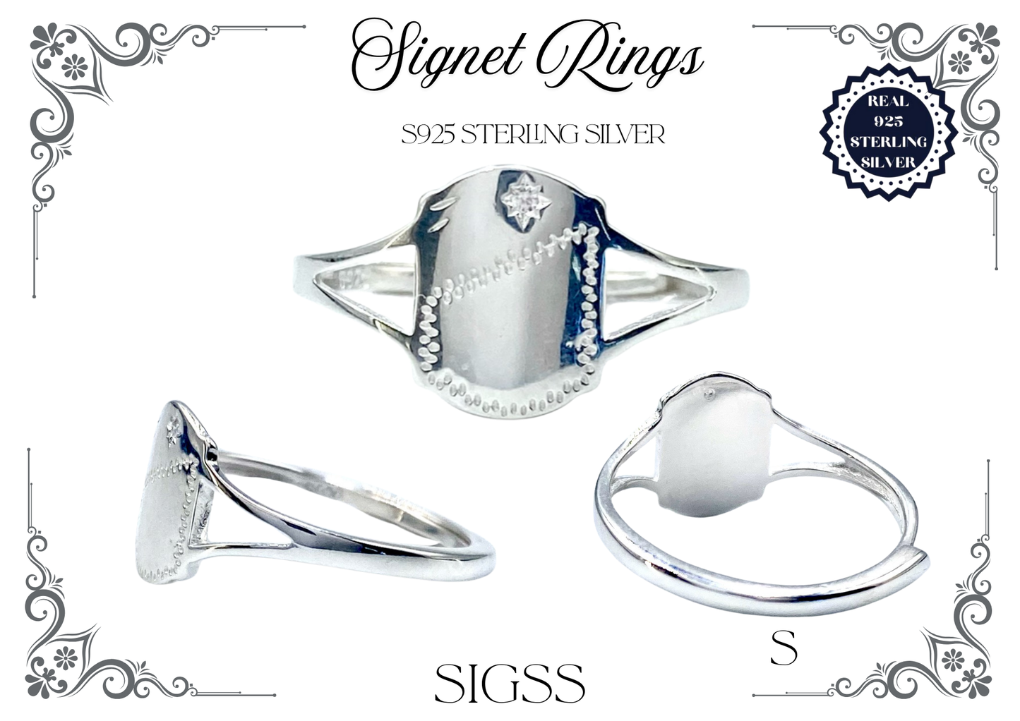Signet Rings - Sterling Silver (Shield)