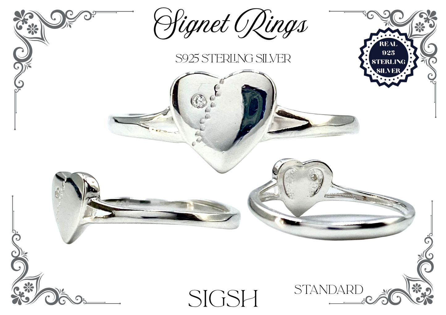 Signet Rings - Sterling Silver (Heart)