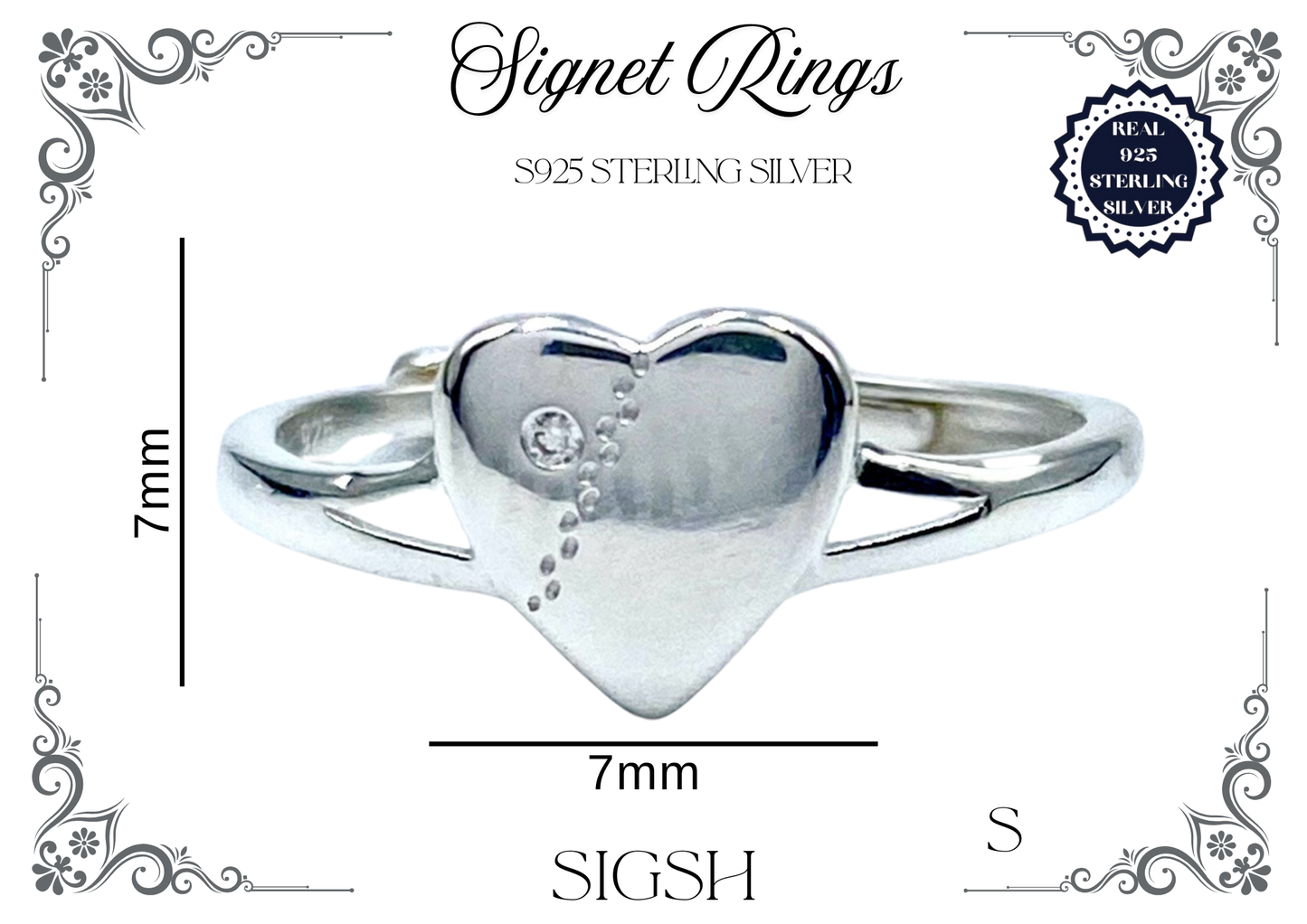 Signet Rings - Sterling Silver (Heart)