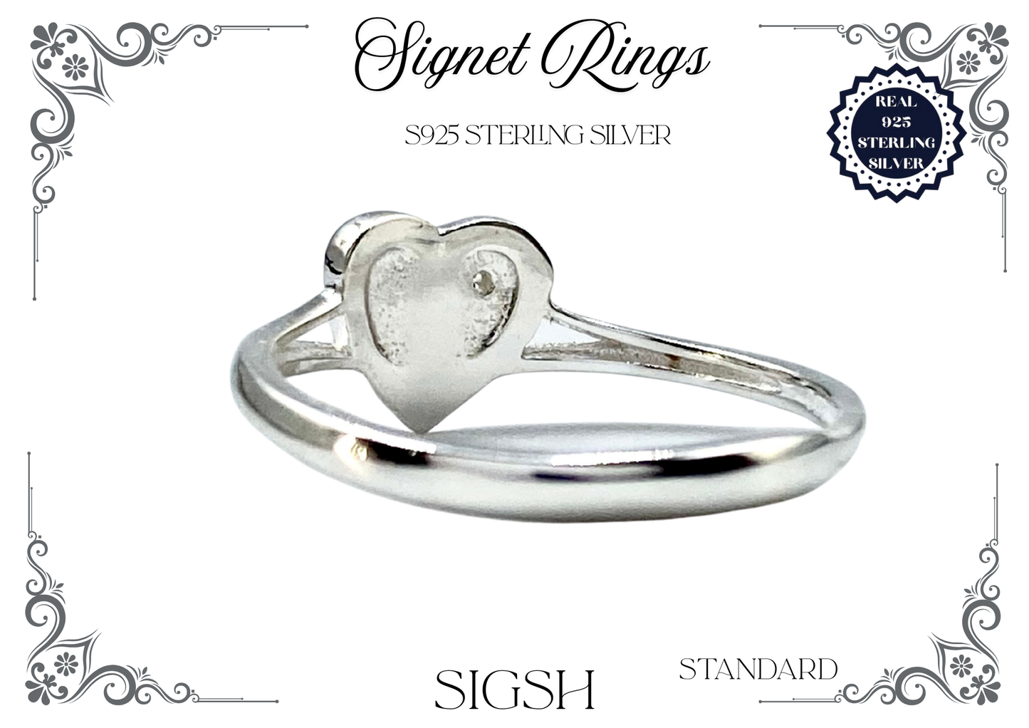 Signet Rings - Sterling Silver (Heart)