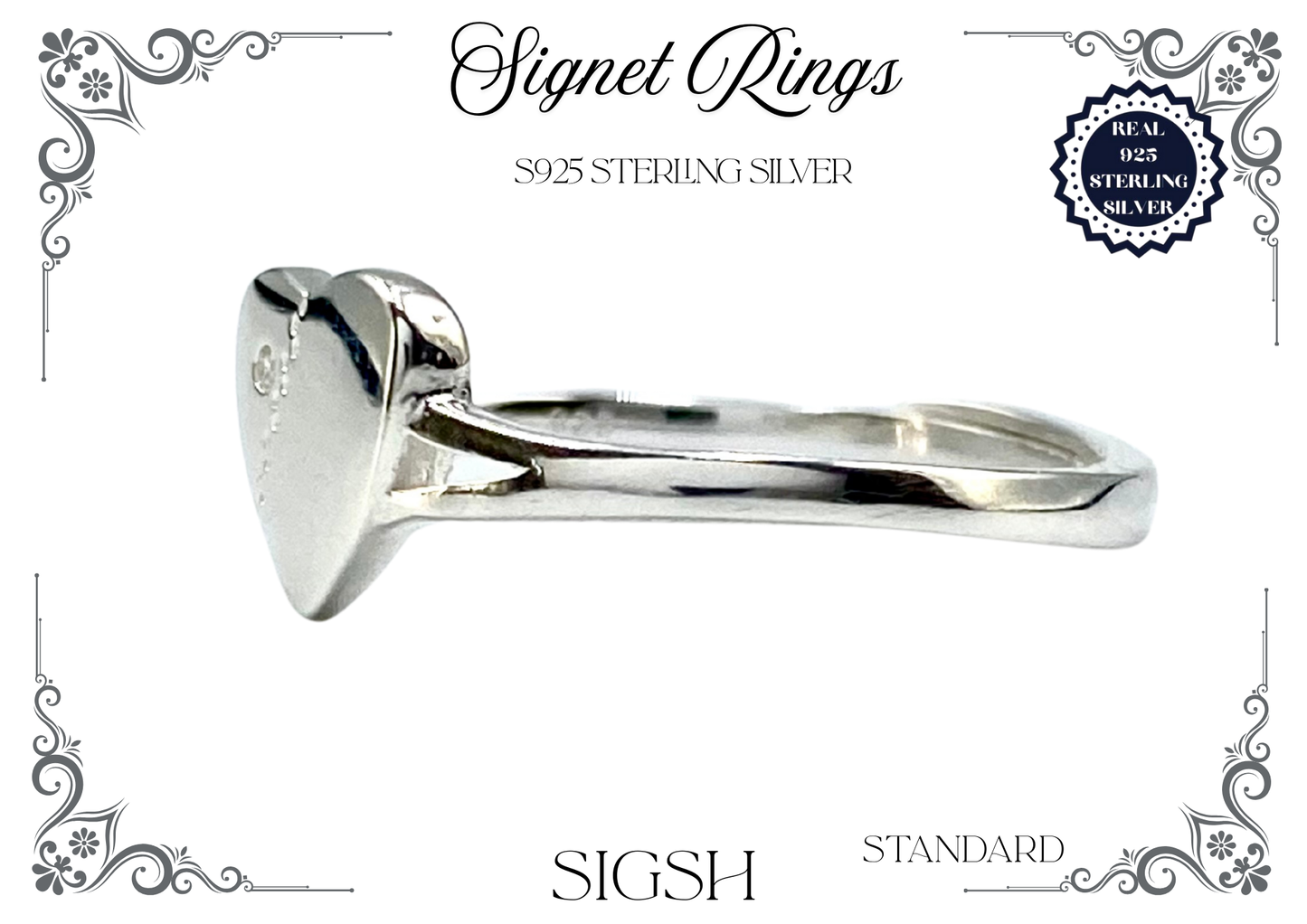 Signet Rings - Sterling Silver (Heart)