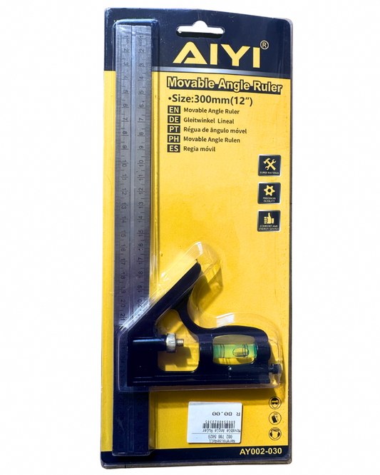 AIYI 300mm Movable Angle Ruler with Spirit Level