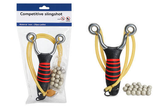 Competitive Metal Slingshot Set with 20 Pellets