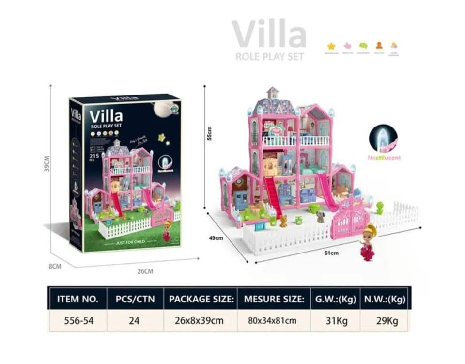 Villa Role Play Set – 115 Pieces with Lights & Slide