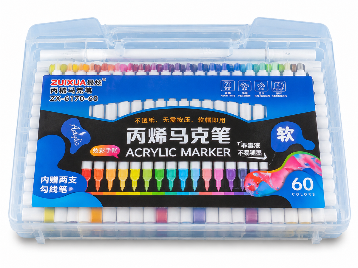 60-Colour Acrylic Marker Set with Carry Case