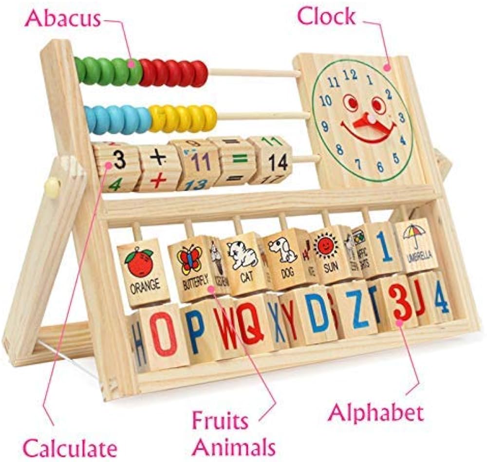 Wooden Educational Learning Frame – Abacus, Clock & Alphabet