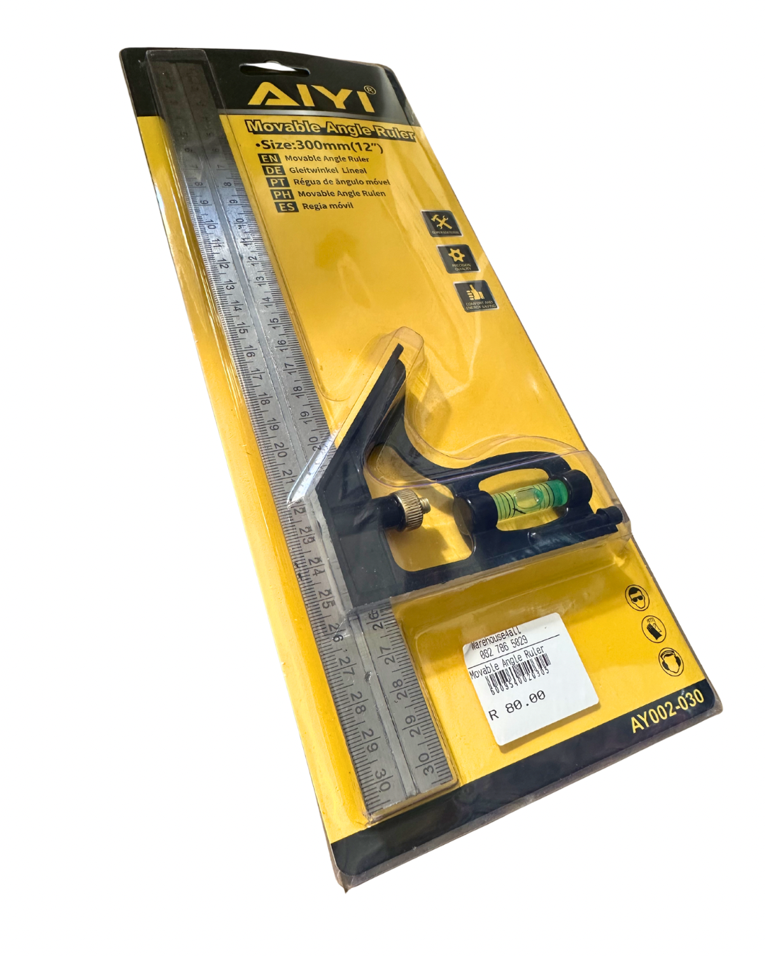 AIYI 300mm Movable Angle Ruler with Spirit Level