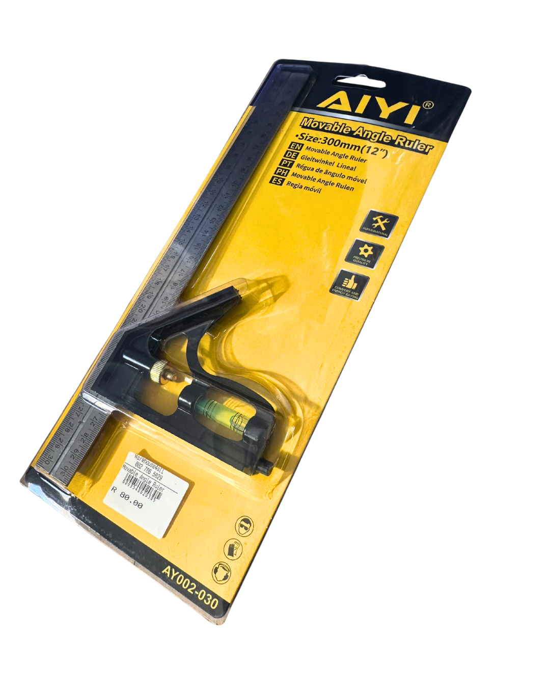 AIYI 300mm Movable Angle Ruler with Spirit Level