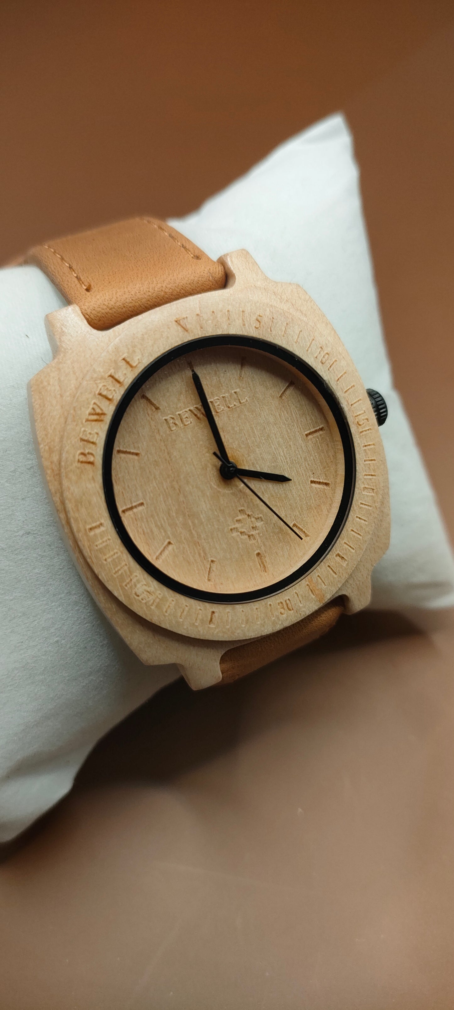 Wooden Watches, Leather & Fabric Straps - Cream & Hazel