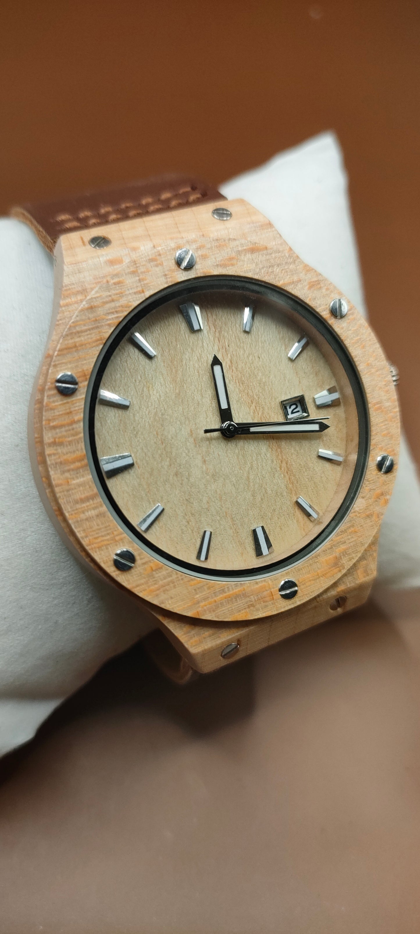Wooden Watches, Leather & Fabric Straps - Cream & Hazel