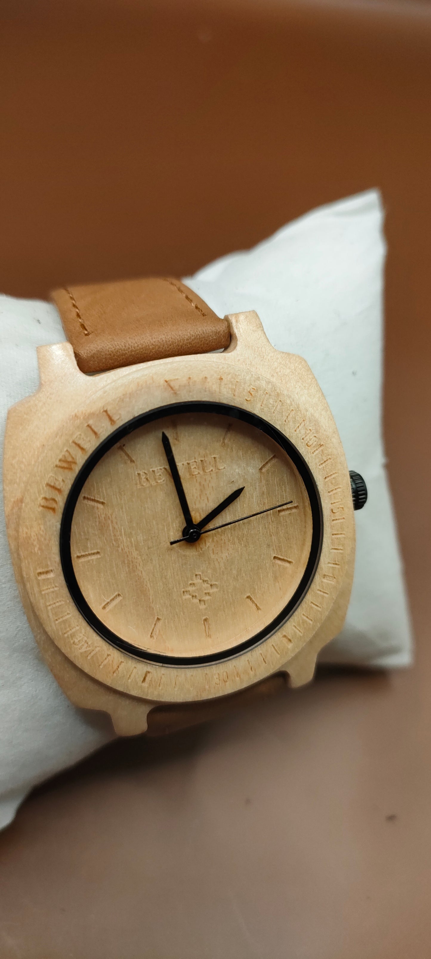 Wooden Watches, Leather & Fabric Straps - Cream & Hazel