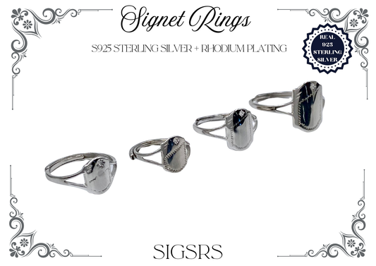 Signet Rings - Sterling Silver + Rhodium Plating (Shield)