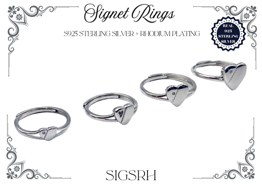 Signet Rings - Sterling Silver + Rhodium Plating (Heart)