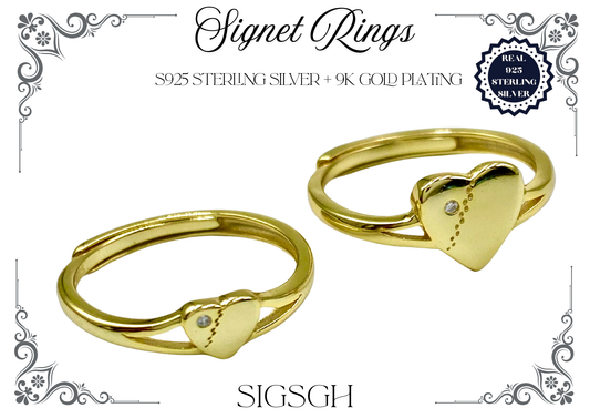 Signet Rings - Sterling Silver + 9K Gold (Heart)